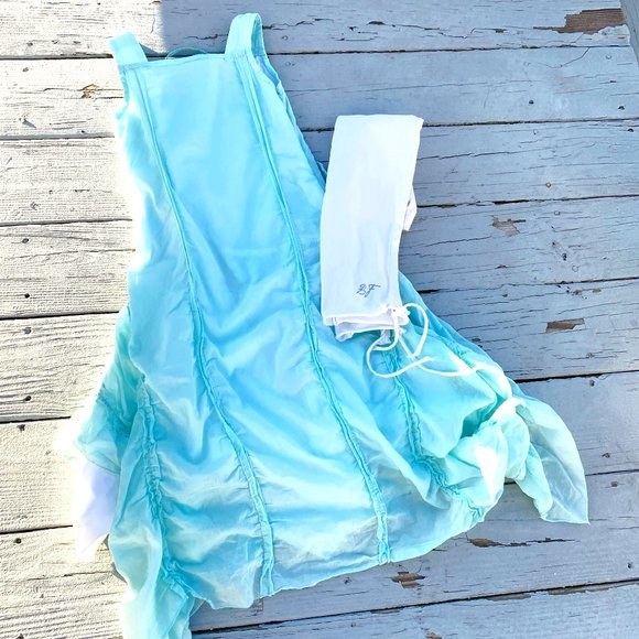 Barbara Farber blue gathered tiered dress & leggings set ruffles Size 7/8